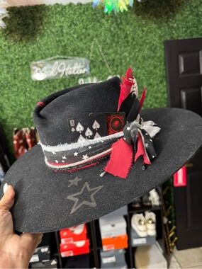 Rustler Black Felt Western Hat with Red and Gray Accents